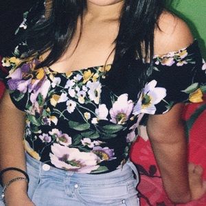 Black Floral Crop Top